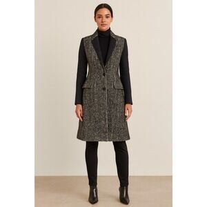 KAREN MILLEN CR020 Tailored Tweed Wool Blend Herringbone Coat Size 6